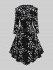 Plus Size Flowers Embroidered Colorblock Lace Trim Ruched Buckle Asymmetrical Velvet Hooded Dress -  