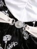 Plus Size Flowers Embroidered Colorblock Lace Trim Ruched Buckle Asymmetrical Velvet Hooded Dress -  