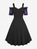 Gothic Plus Size Grommets Lace Up Ruched Cross Floral Flocking Layered Ruffles Cold Shoulder A Line Tank Dress -  