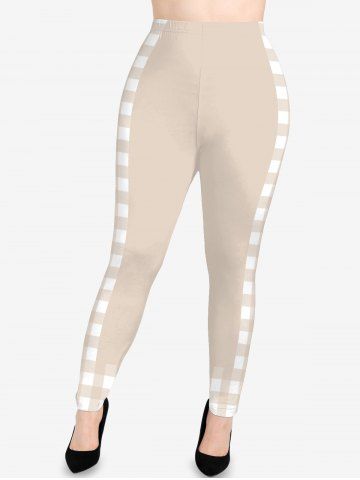 Beige Plaid Print Leggings