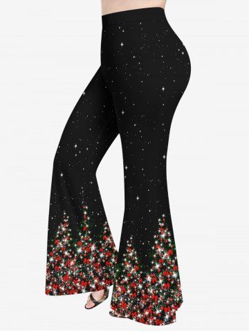 Plus Size Christmas Tree Ball Bowknot Star Glitter Sparkling Sequin 3D Print Flare Disco Pants
