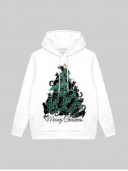 Gothic Christmas Tree Cats Star Light Print Pockets Fleece Lining Drawstring Hoodie For Men -  
