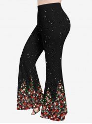 Pantalon Evasé Etoile Boule de Noël Brillant 3D Nœud Papillon Imprimé Grande Taille à Paillettes - Noir 3X