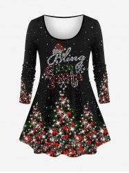 Plus Size Christmas Tree Ball Bowknot Snowflake Star Glitter Sparkling Sequin 3D Print Long Sleeve T-shirt -  