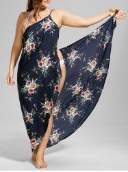 Robe Couverture de Plage Rose Feuille Fleur Imprimées de Grande Taille - Bleu profond 5x | US 30-32