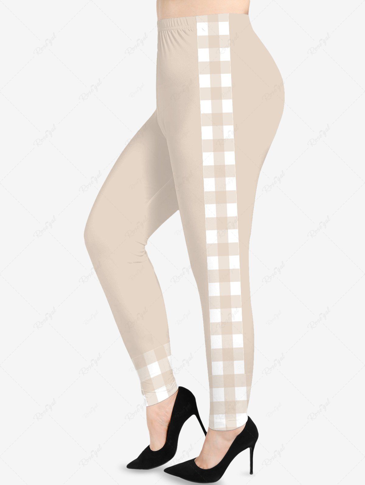 Best Plus Size Plaid Checkered Colorblock Print Leggings  