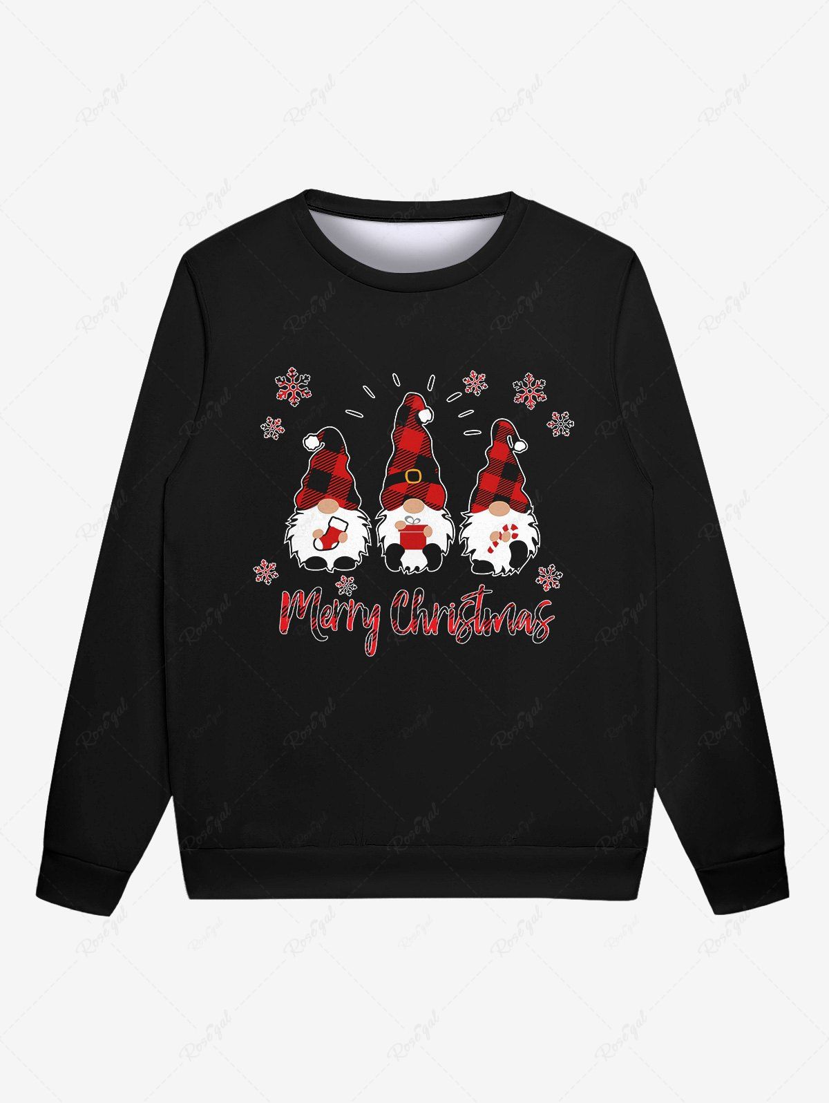 Sweat-shirt Gothique Imprimé Lettre et Père Noël à Carreaux Noir 3XL