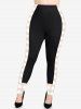 Legging à Carreaux Imprimé en Blocs de Couleurs de Grande Taille - Noir 4X