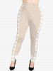 Plus Size Plaid Checkered Colorblock Print Leggings -  