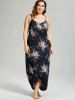 Robe Couverture de Plage Rose Feuille Fleur Imprimées de Grande Taille - Bleu profond 5x | US 30-32