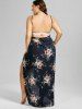 Robe Couverture de Plage Rose Feuille Fleur Imprimées de Grande Taille - Bleu profond 5x | US 30-32