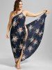 Robe Couverture de Plage Rose Feuille Fleur Imprimées de Grande Taille - Bleu profond 5x | US 30-32