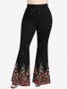 Pantalon Evasé Etoile Boule de Noël Brillant 3D Nœud Papillon Imprimé Grande Taille à Paillettes - Noir 3X