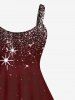 Robe de Soirée Brillante 3D Etoile de Noël Imprimée de Grande Taille à Paillettes - Rouge foncé 1X