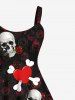 Plus Size Skulls Rose Flowers Heart Skeleton Print Tank Dress -  