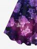 Plus Size Flowers Leaf Galaxy Glitter Sparkling Sequin Grommets Buckle Belt 3D Print Tank Party Dress -  