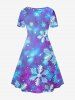 Plus Size Snowflake Tie Dye Ombre Print Cinched Christmas A Line Dress -  