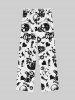 Gothic Skulls Skeleton Fish Bone Print Wide Leg Drawstring Sweatpants For Men -  