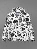Gothic Skulls Skeleton Fish Bone Heart Print Pockets Zip Up Hoodie For Men -  