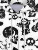 Gothic Skulls Skeleton Fish Bone Heart Print Pockets Zip Up Hoodie For Men -  