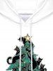 Gothic Christmas Tree Cats Star Light Print Pockets Fleece Lining Drawstring Hoodie For Men -  