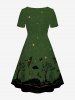Plus Size Moon Star Cloud Tiger Butterfly Crane Rabbit Tree River Print Cinched A Line Dress -  
