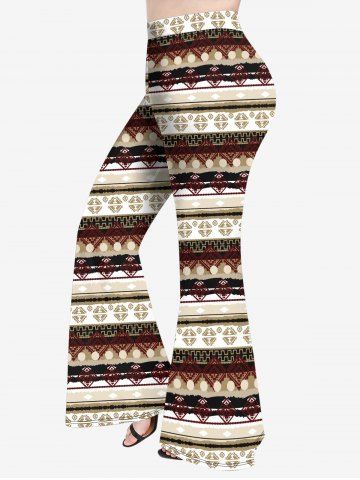 Plus Size Repetitive Pattern Ethnic Graphic Print Flare Pants - COFFEE - S