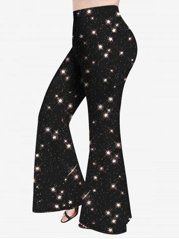 Plus Size Glitter Sparkling Stars Galaxy Print Pull On Flare Pants