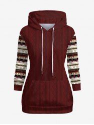 Plus Size Ethnic Graphic Cable Knit 3D Print Pockets Drawstring Hoodie -  