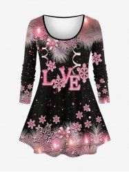 Plus Size Christmas Snowflake Bowknot Floral Graphic Sparkling Sequin Glitter 3D Print T-shirt -  