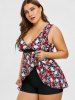Ensemble de Tankini Superposé Rose Fleur et Crâne Imprimées de Grande Taille - Rouge L | US 12