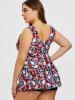 Ensemble de Tankini Superposé Rose Fleur et Crâne Imprimées de Grande Taille - Rouge L | US 12