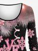 T-shirt de Noël Brillant 3D Graphique Flocon de Neige et Nœud Papillon Imprimés de Grande Taille à Paillettes - Rose clair 1X