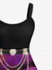 Plus Size Rose Flower Glitter Sparkling Sequin Heart Chains Belt 3D Print Tank Party Dress -  