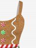 Robe Débardeur Flocon de Neige et Bonbon Imprimés avec Boutons de Noël de Grande Taille - café S