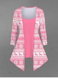 Gothic Christmas Elk Snowflake Strip Printed Patchwork Asymmetric Long Sleeves Top -  