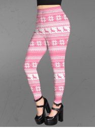 Gothic Christmas Elk Snowflake Striped Print Skinny Leggings -  