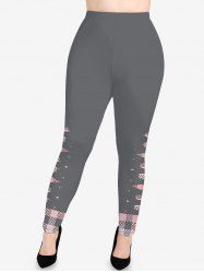 Plus Size Checkered Plaid Braided 3D Print Leggings -  