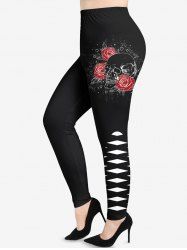 Plus Size Rose Flowers Braided 3D Print Leggings -  