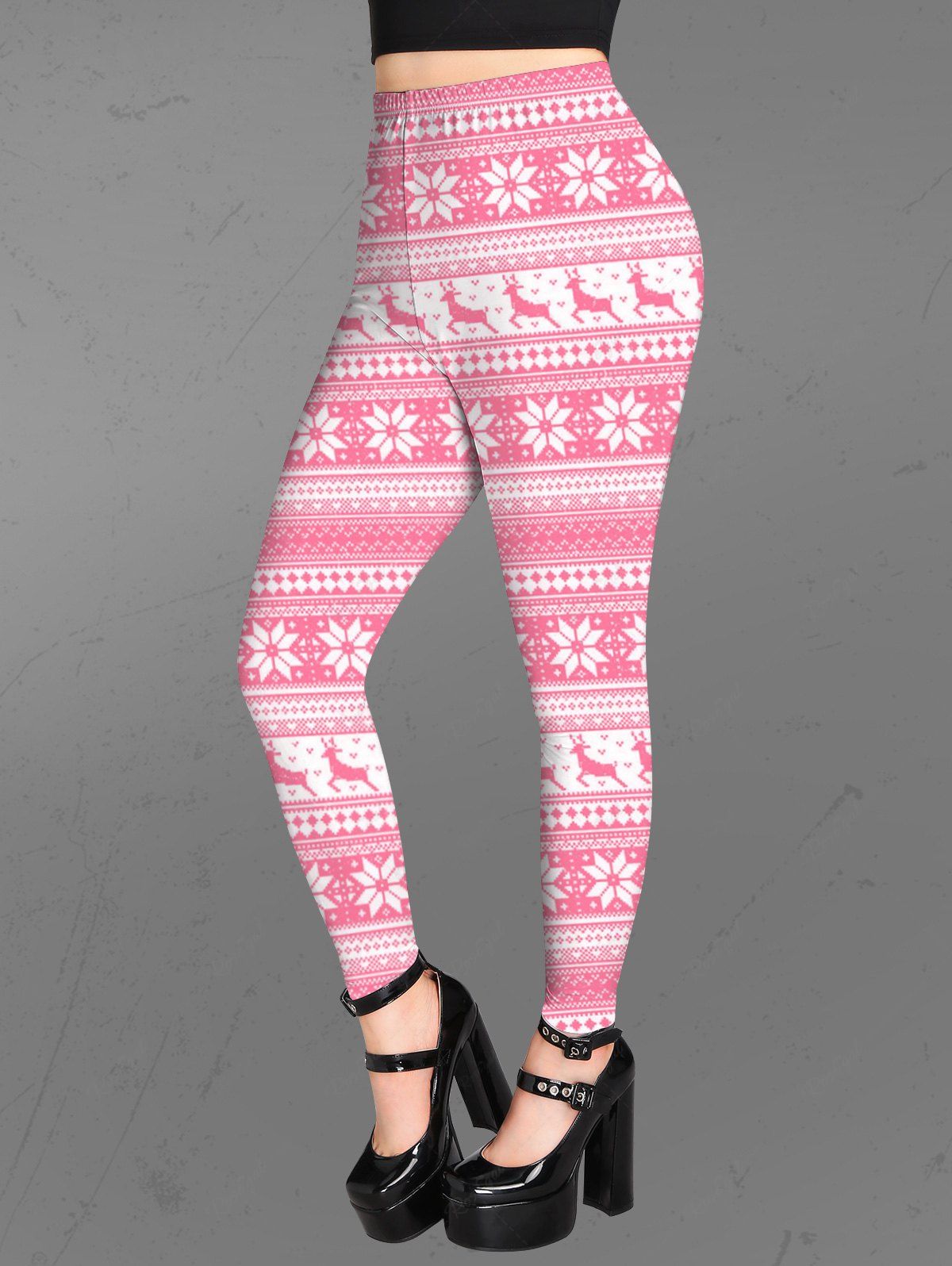 Trendy Gothic Christmas Elk Snowflake Striped Print Skinny Leggings  