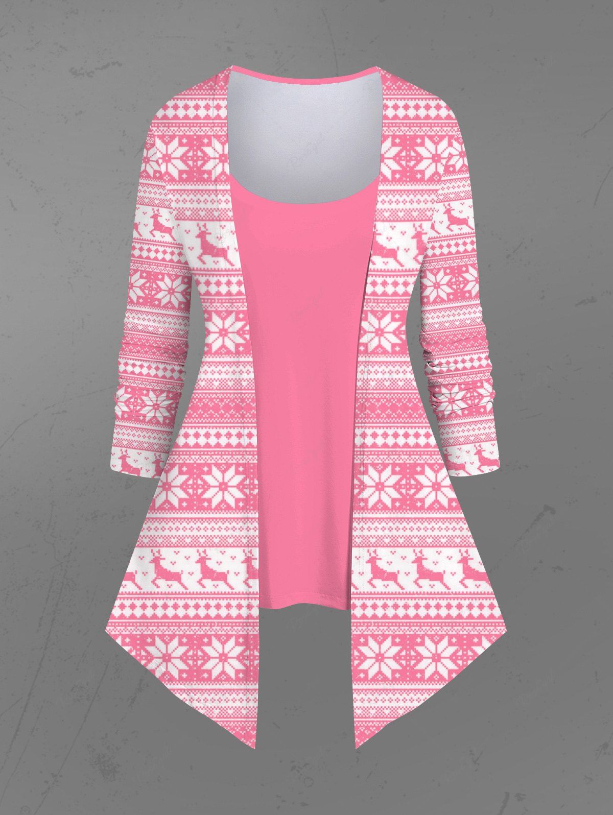 Hot Gothic Christmas Elk Snowflake Strip Printed Patchwork Asymmetric Long Sleeves Top  