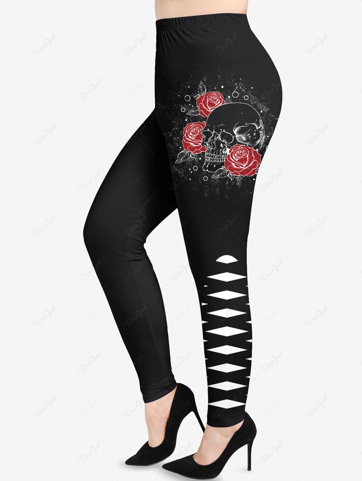 Affordable Plus Size Rose Flowers Braided 3D Print Leggings  