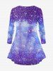 Ensemble de T-shirt Évasée Brillant Imprimé Bonhomme de Neige de Noël et Galaxie Grande Taille - Pourpre  
