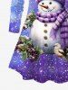 Ensemble de T-shirt Évasée Brillant Imprimé Bonhomme de Neige de Noël et Galaxie Grande Taille - Pourpre  