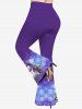 Ensemble de T-shirt Évasée Brillant Imprimé Bonhomme de Neige de Noël et Galaxie Grande Taille - Pourpre  