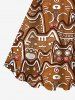 Plus Size Gingerbread Cat Bowknot Print Christmas A Line Tank Dress -  