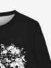 Gothic Skulls Heart Paint Splatter Print Crew Neck Sweatshirt For Men -  