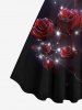 Plus Size Valentine's Day Rose Flower Star Sparkling Sequin Glitter 3D Print Tank Party Dress -  