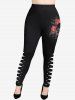 Plus Size Rose Flowers Braided 3D Print Leggings -  