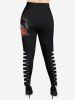 Plus Size Rose Flowers Braided 3D Print Leggings -  
